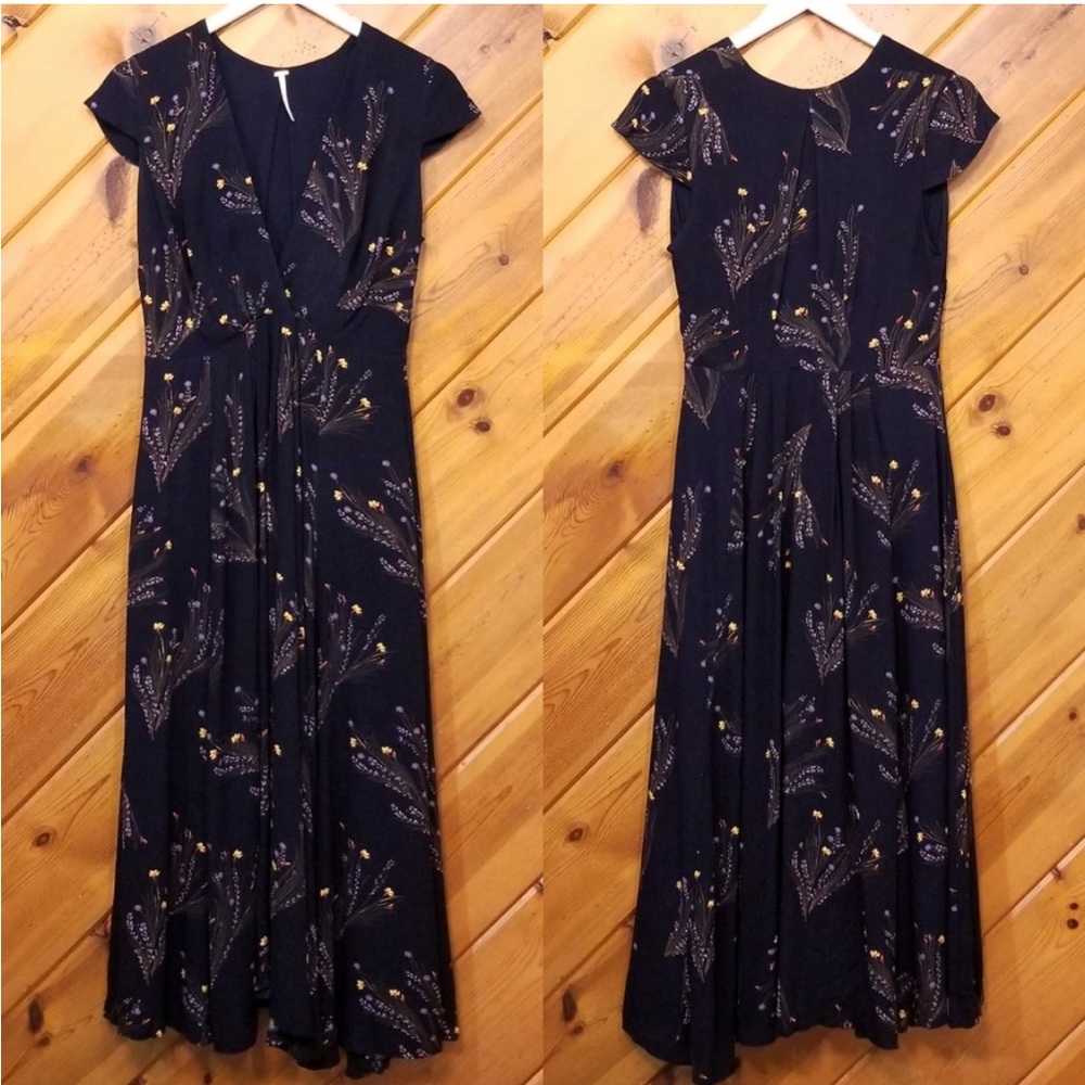 Free People Dress Floral Black Short Sleeve Size 0